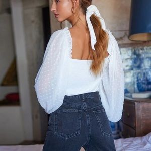 Swiss dot white long sleeve blouse